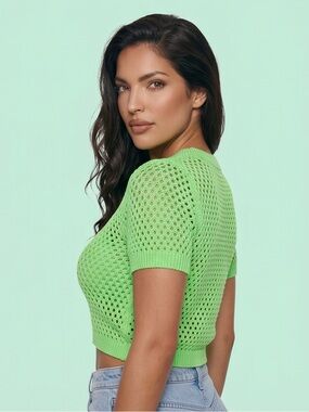 Divided Lime Green Open cut out Knit Crop Top SIZE XS